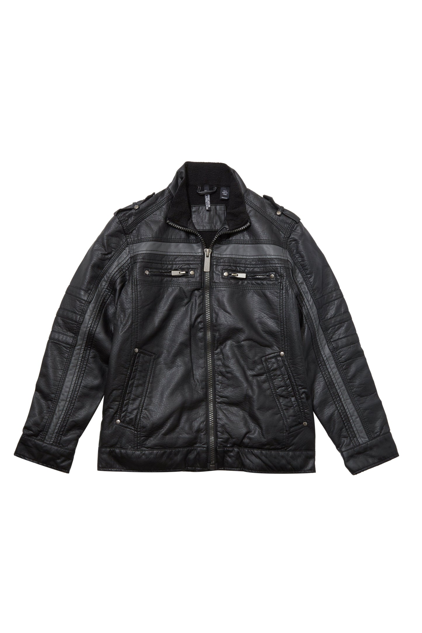 Giacca Moto in Pelle Vegana con Striscia Grigia